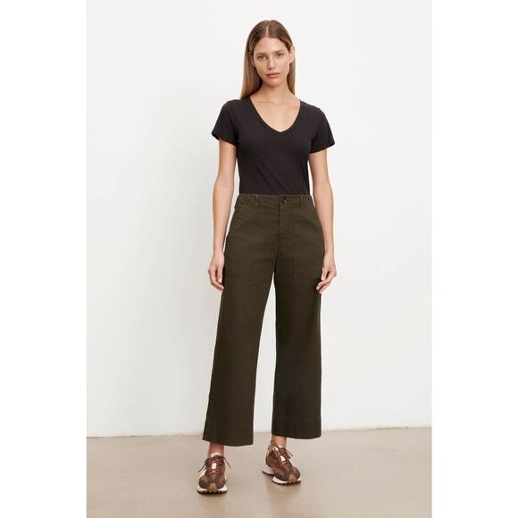 Velvet by Graham & Spencer Mya Cotton Canvas Utility Pant in Green size 8 - Picture 1 of 7